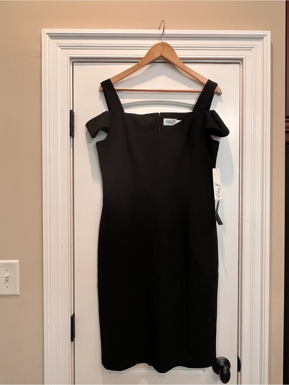 NWT Eliza J Black Off-Shoulder Midi Sheath Dress